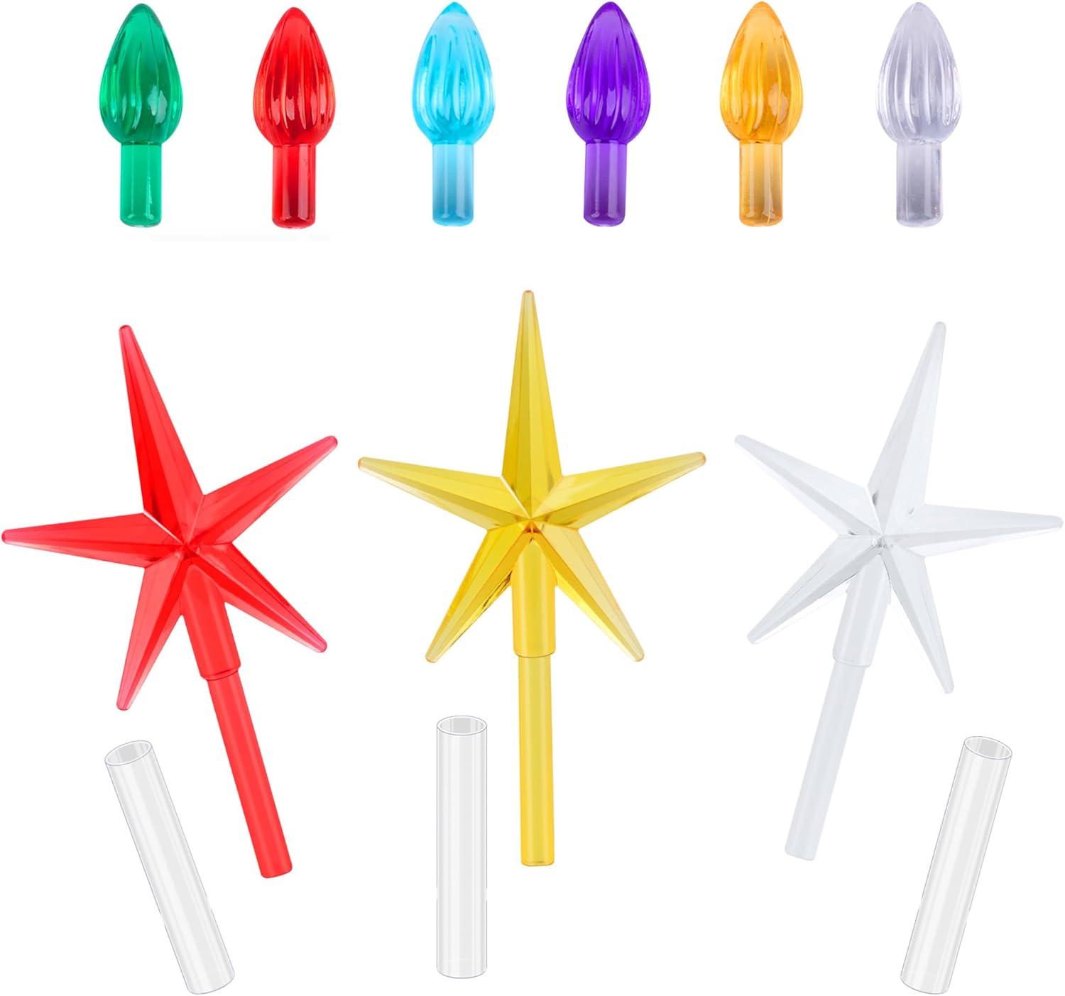 Ceramic Christmas Tree Replacement Lights Bulbs, Flame Shape Light up Artcraft Accessories for Ceramic Tree, Multicolor Medium Twist Light Ornaments, 120Pcs   3 Star