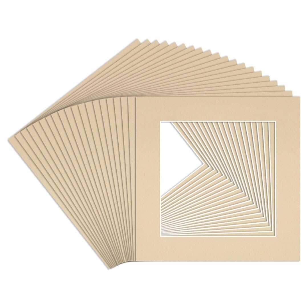 Procut Global 5x5" Ivory Picture Mounts to Fit 3.5x3.5" Aperture - Precision Cut Cardboard Photo Mount - Ideal for Frames, Prints, Artwork & Certificates - Sizes & Colours Available - 20 Pack