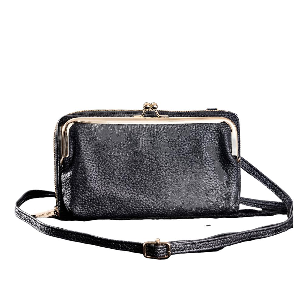 Borsa a tracolla monospalla alla moda per cellulare con chiusura a bacio, versatile, con più posizioni di carte, portachiavi, donna, nero