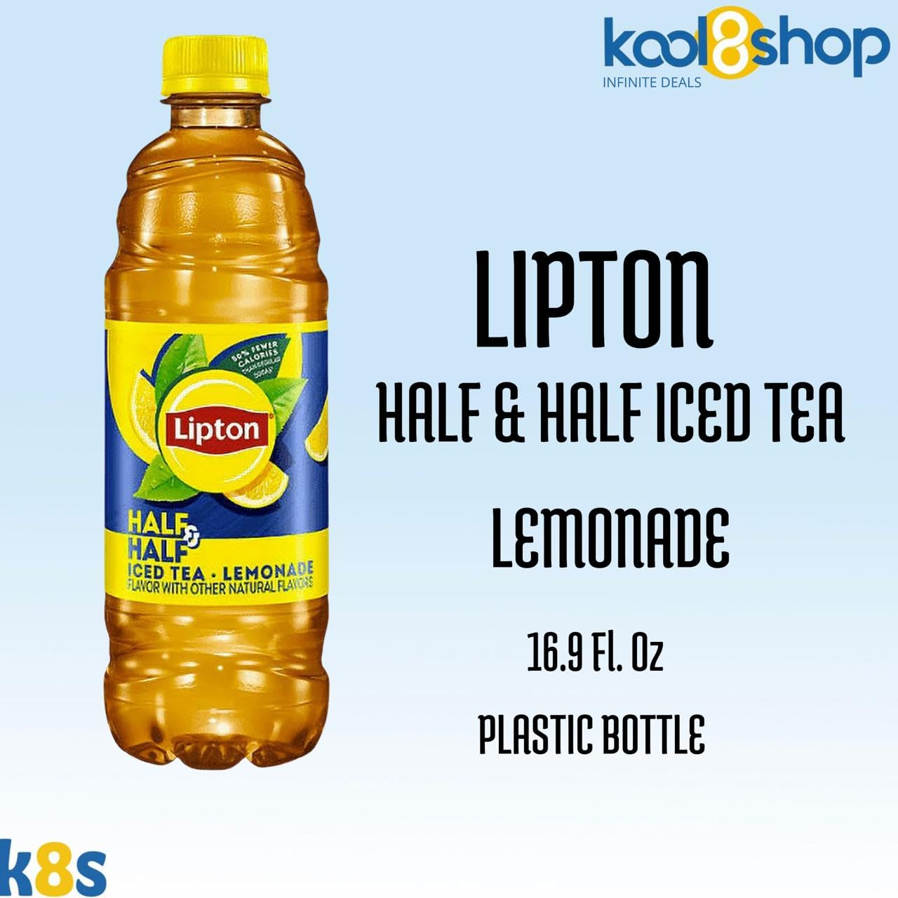 Lipton Half & Half Lemonade - Iced Tea 16.9 fl oz Plastic Bottle 16 Pack + 15 Sugarcane Disposable Straws by KOOL8SHOP Infinite Deals