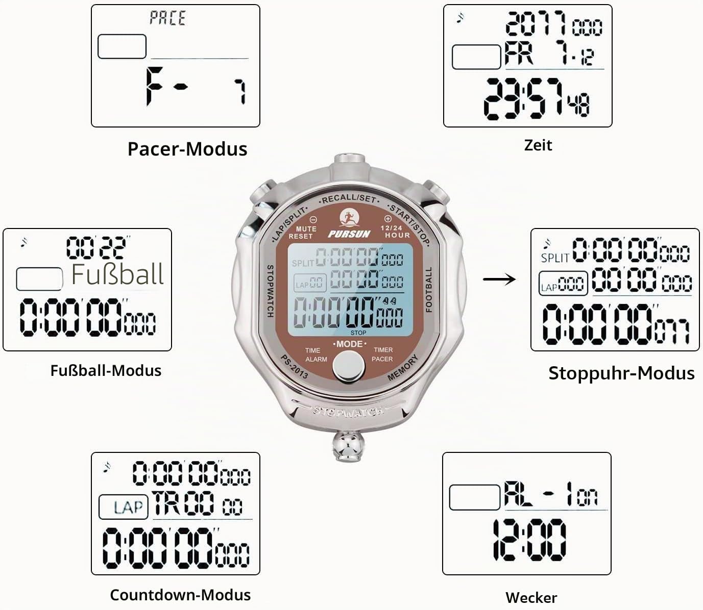Stoppuhr-Timer, Digitale Stoppuhr mit 0,001-Sekunden-Zeitmessung, Metallspeicher für 100 Runden, Rolilink-Wecker mit großem Display für Trainer, Sportlauf-Marathon