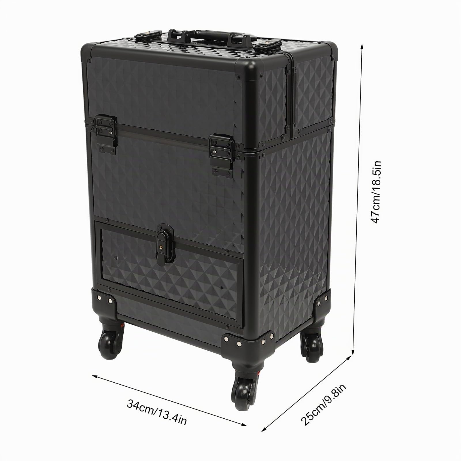 Makeup Koffer Kosmetikkoffer Visagistenkoffer Schminkkoffer Friseurkoffer Nagel Koffer Kosmetik Aufbewahrung für Studio und Reisen mit 7 Fächern und 4 Rädern (Schwarz)