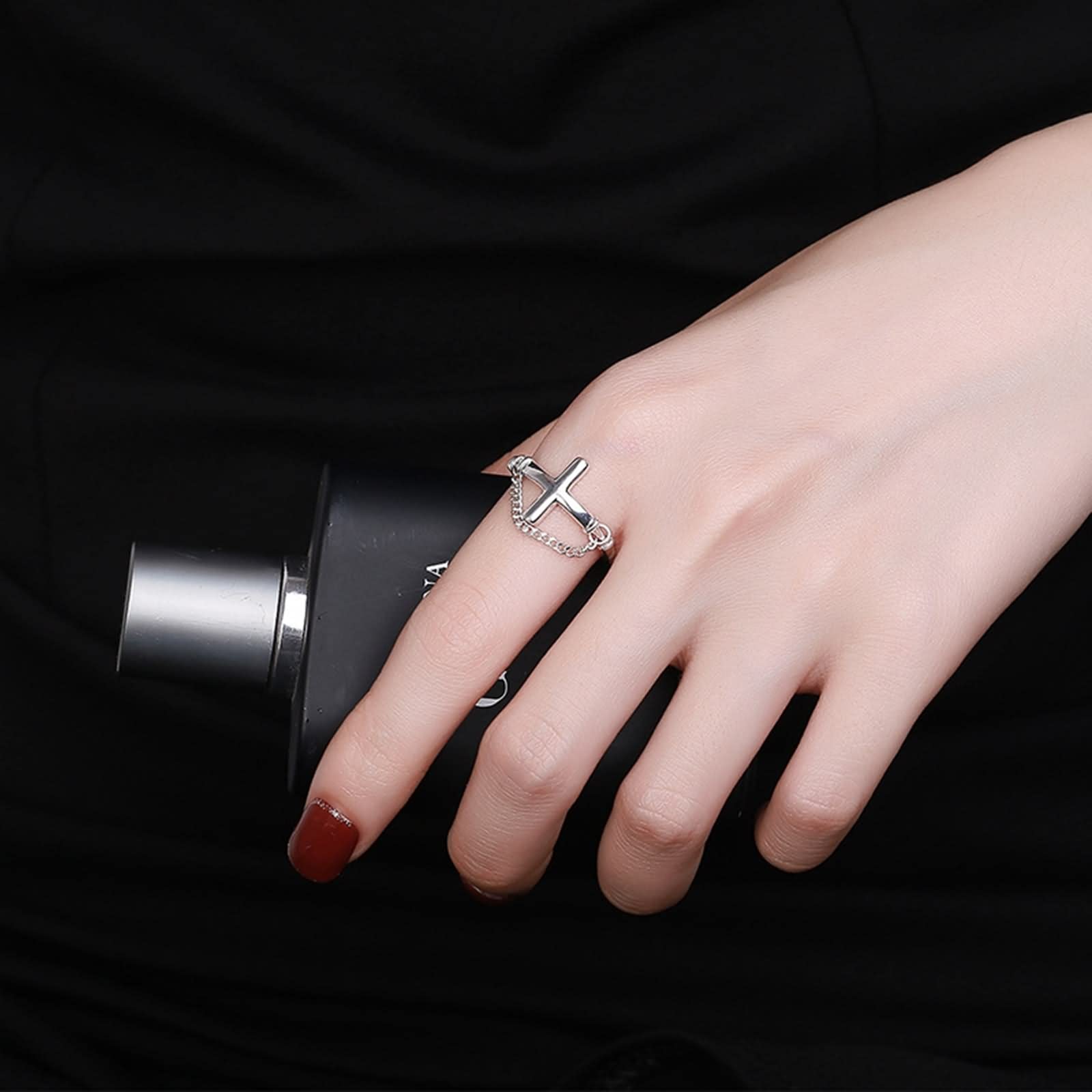 Anillo de Plata de Ley Personalizado, Anillos Ajustables para Mujer, Cadena de Punto de Cruz, alianzas de Boda para Regalo de cumpleaños