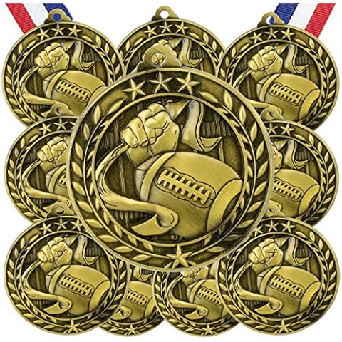 Express Medals Flag Football Gold Medals Trophy Award with Neck Ribbons WAMG-924 - (Pack of 10) Cover