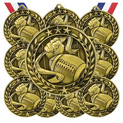 10 Pack Flag Football Gold Medals Trophy Award with Neck Ribbons WAMG-924