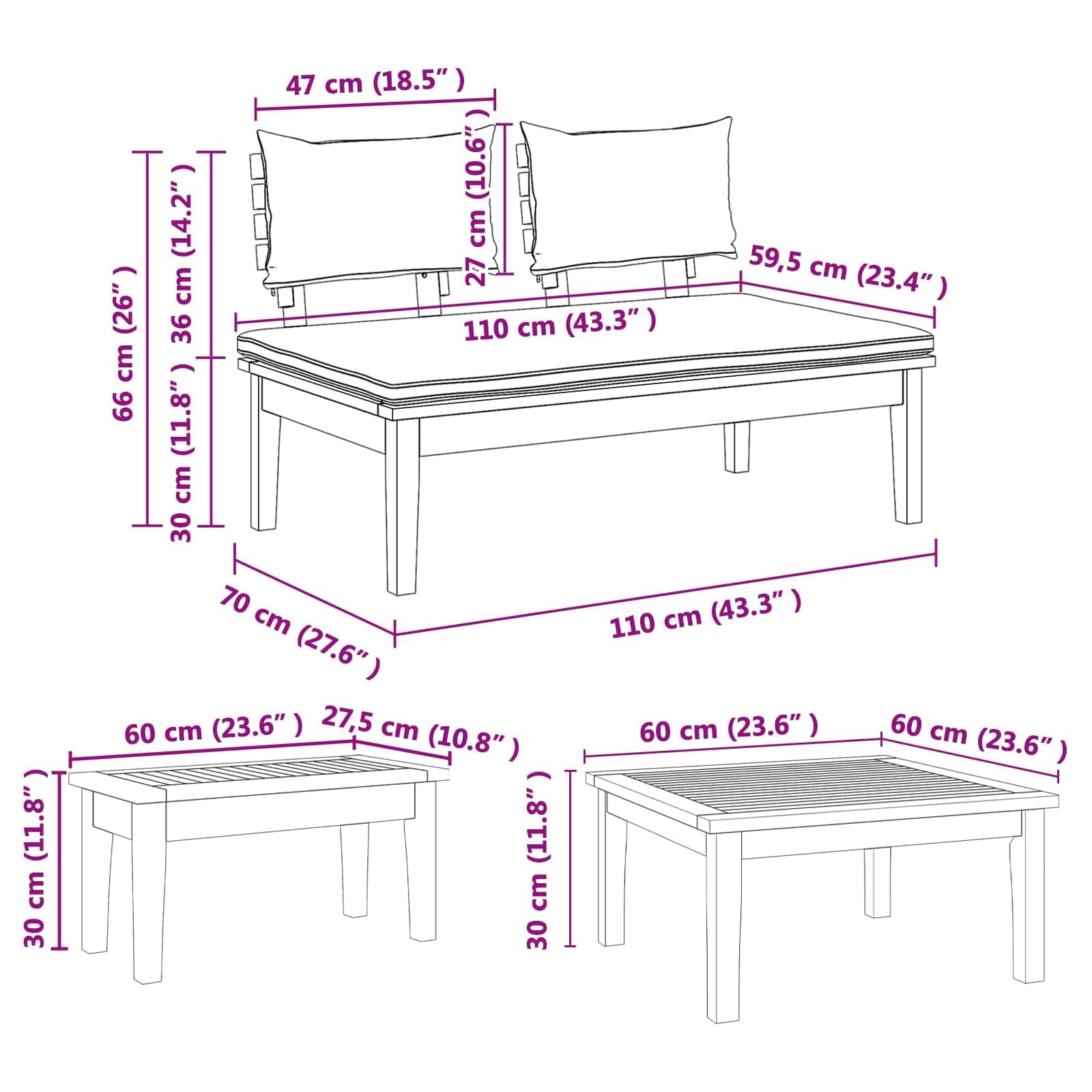 Set di divani da giardino in legno di teak, 5 pezzi, marrone e crema, con meccanismi regolabili, set di mobili da giardino moderni in legno di teak massiccio e morbidi cuscini in poliestere