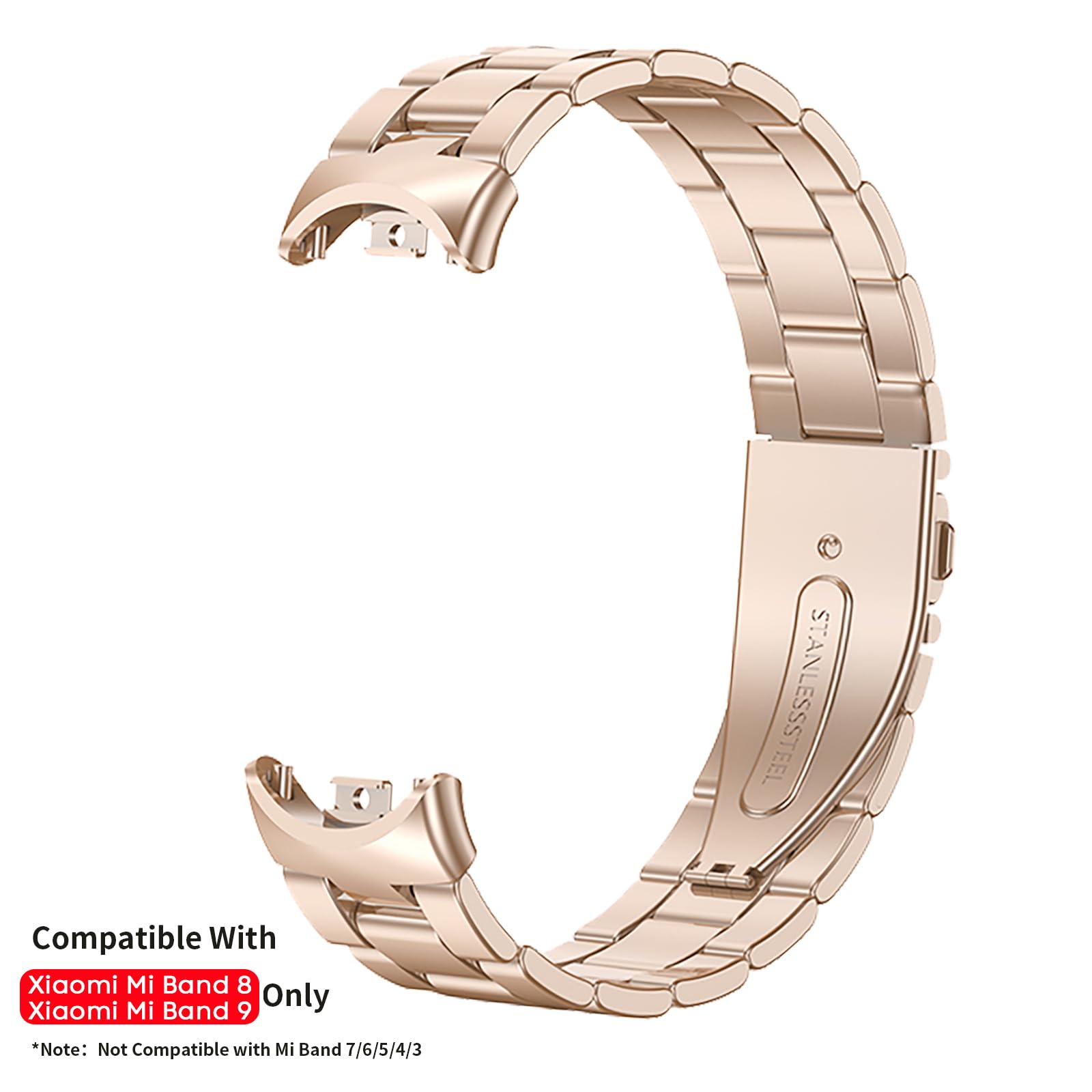 BDIG Strap Compatible for Xiaomi Mi Band 9/8, Stainless Steel Replacement Bracelet with Adjustable Buckle - Rose Gold - Image 2