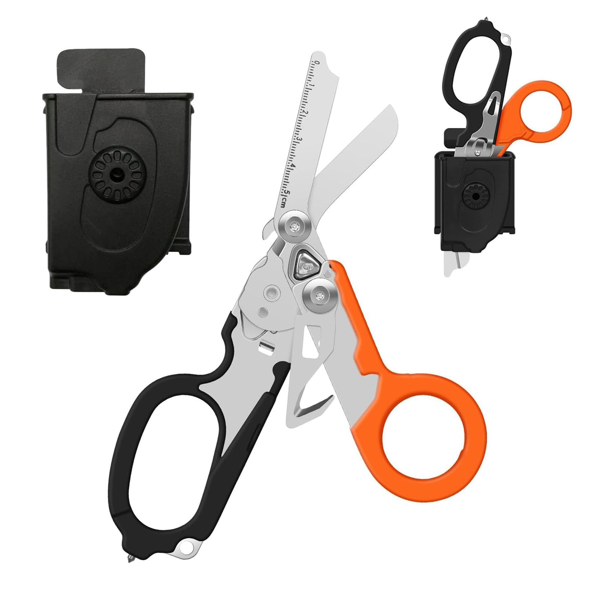 6-in-1 Rettungsschere mit Holster: Faltbare Kleiderschere Rettungsdienst Schere aus Edelstahl mit Gurtschneider und Glasbrecher für Outdoor-Camping Notfallaufgaben
