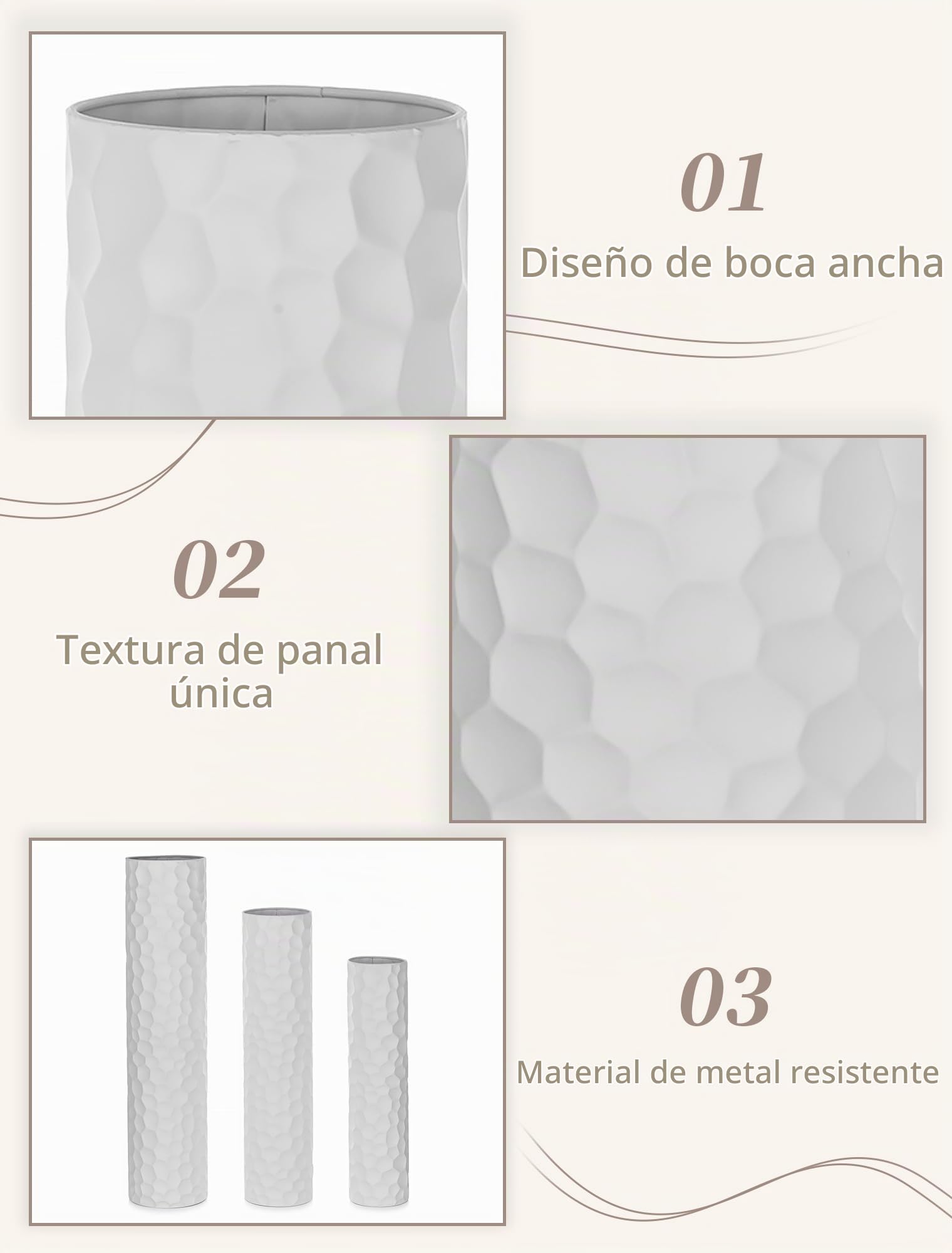Sziqiqi Jarrones Grandes para Suelo: 70/60/50 cm Jarrón Altos de Pie para la Sala de Estar - Jarrones de Suelo de Metal Grande Set de 3 - Florero de Gran Tamaño para el Dormitorio Cocina Chimenea