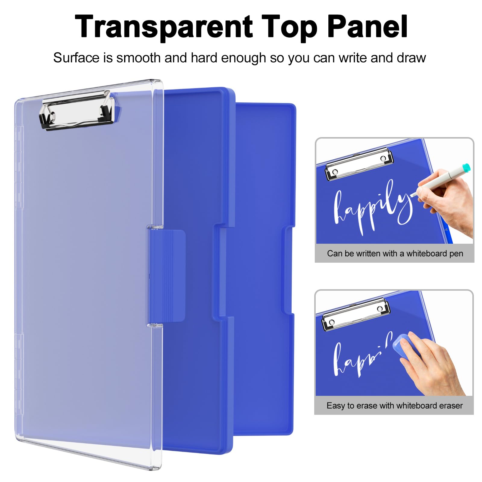 Piasoenc Clipboard with Storage, 8.5 x 11 Clip Boards with 2 Storage Case and A4 Paper Folder, Clear Dry Erase Top Panel - Image 4