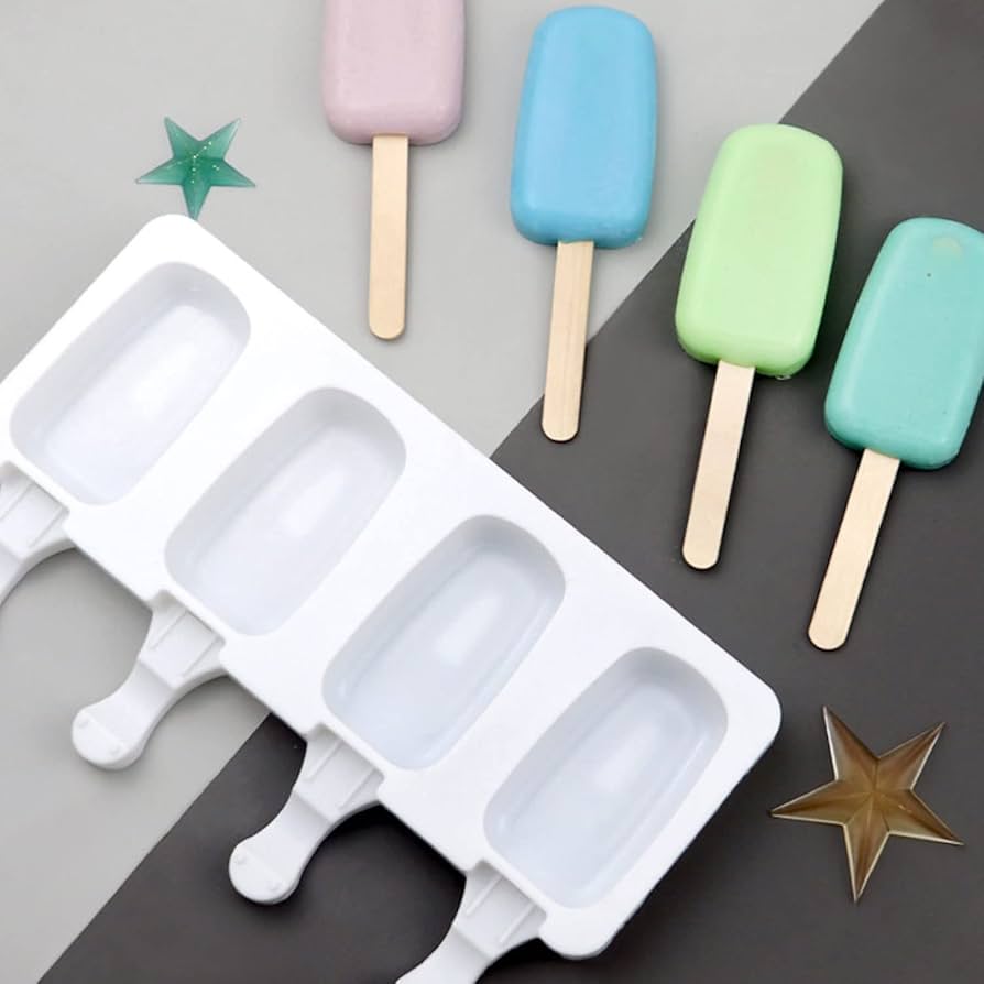 Set Van 2 Siliconen Ijsvormen Met 100 Houten Stokjes - Perfect Voor Homemade Ijsjes En Cake Pops