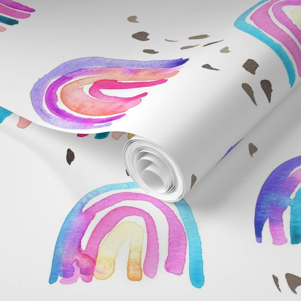 Removable Wallpaper 6ft x 2ft - Rainbows Watercolor Doodle Paint Rainbow Colorful Hawaii Custom Pre-Pasted Wallpaper by Spoonflower