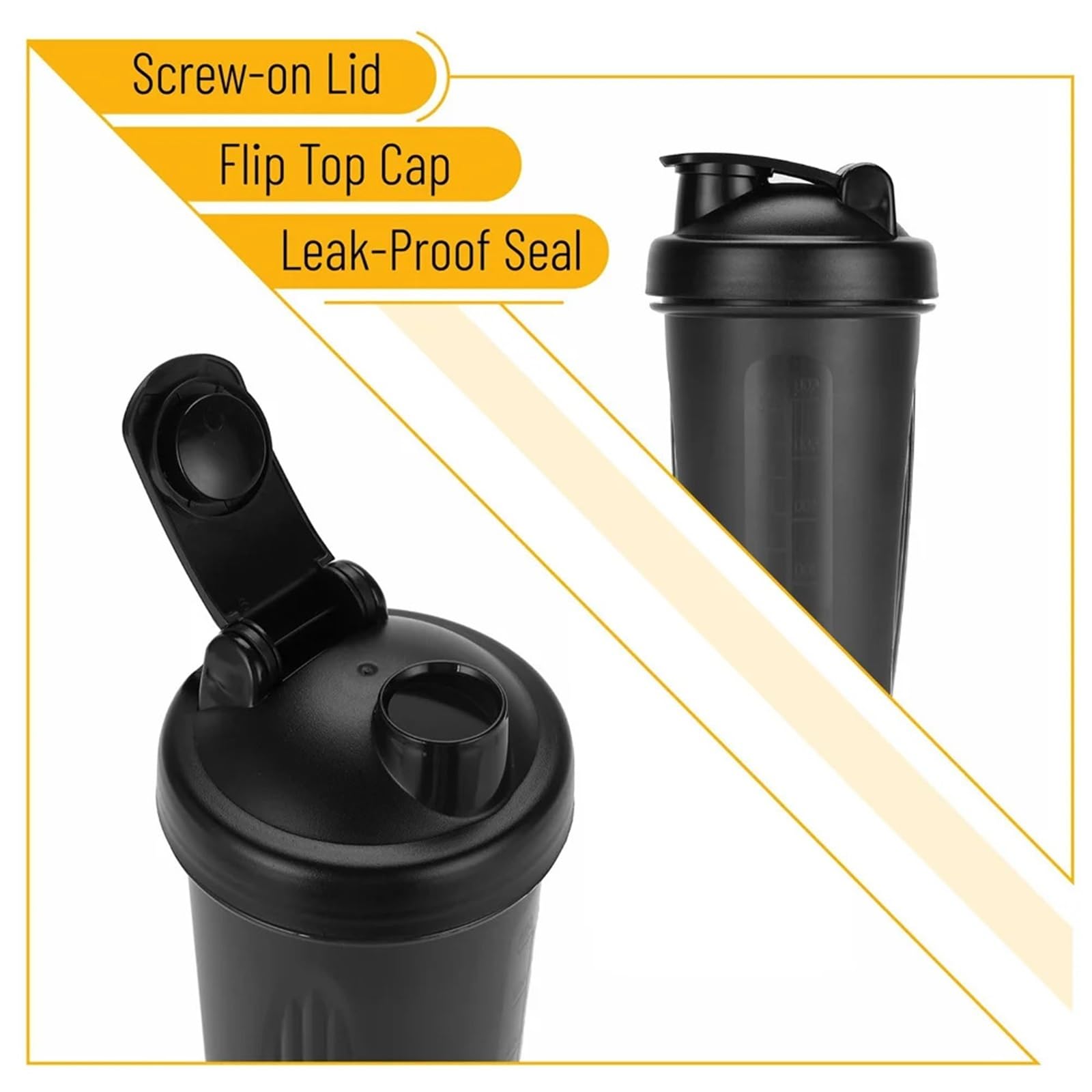 Tragbarer Protein-Shaker, 600 ml, Fitness-Flasche mit Drahtbesen, Ball für Enthusiasten, Sportler, perfekt für Outdoor-Fitness-Studio (schwarz)