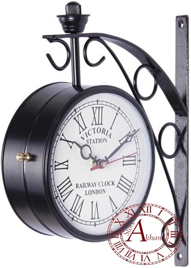 Metal Vintage Abstract Double Sided Victoria Railway Station Analog Wall Clock (6 Inch), White