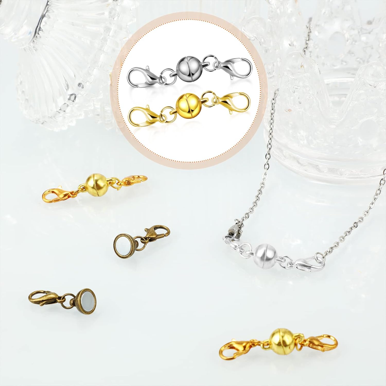 MTLEE 12 Pieces Magnetic Jewelry Clasps and Closures Double Lobster Clasp Magnetic Clasp 4 Colors 8 mm Necklace Clasps Extenders for Jewelry Making DIY - Image 7