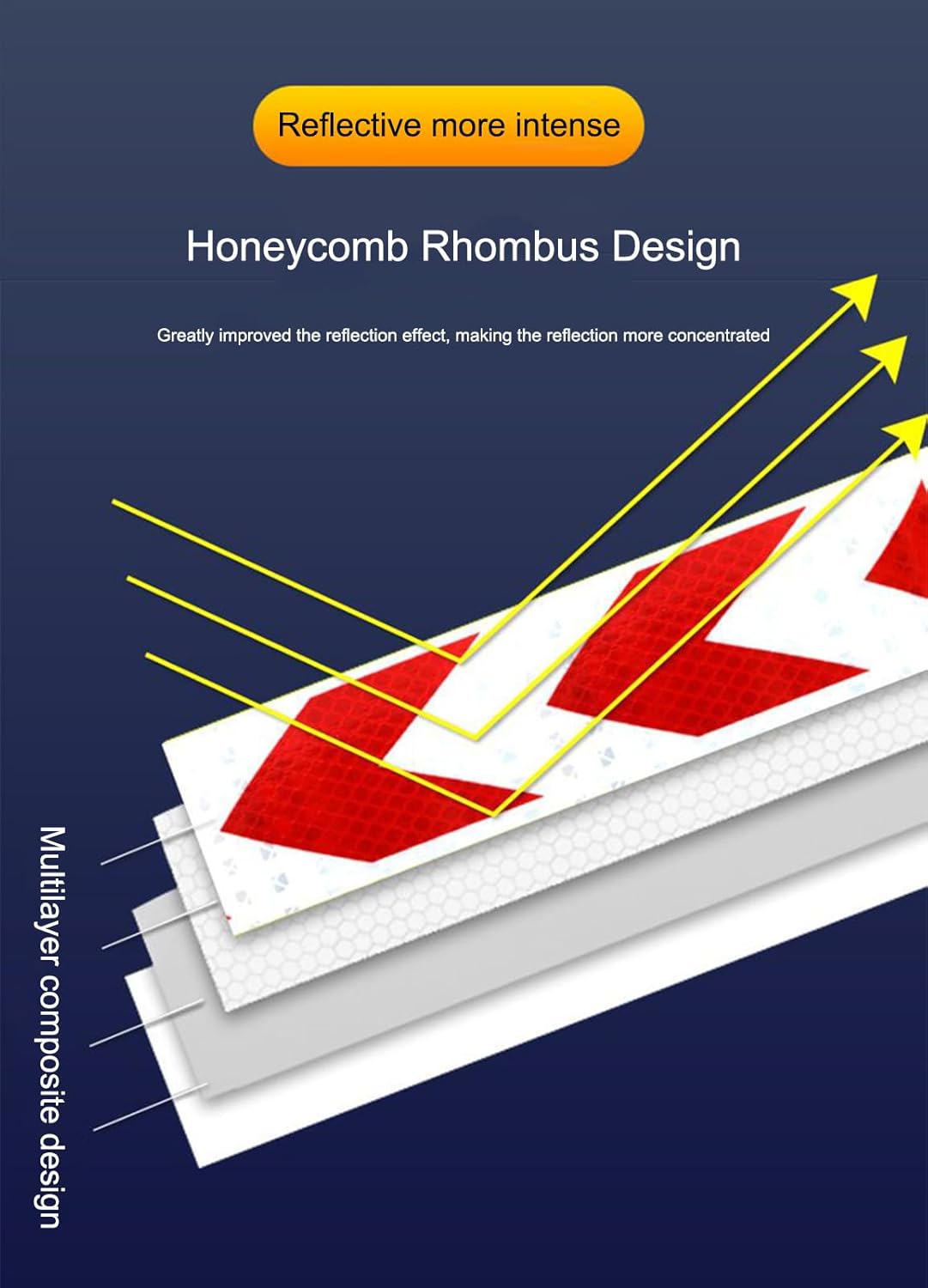 EALLEN防水反射テープ、反射テープ、矢印警告サイン屋外マーキングテープ、車両、ボート、トレーラー、ホワイトレッド、幅5cm