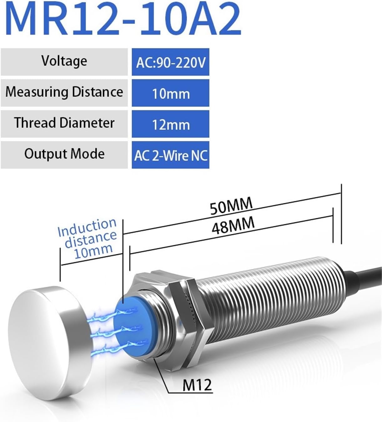 Magnetic Switch Proximity Sensor LG12A3 Premium M12 Cylinder Series 10-30V 90-220V 10mm Sensing Distance(AC 2-Wires NC)
