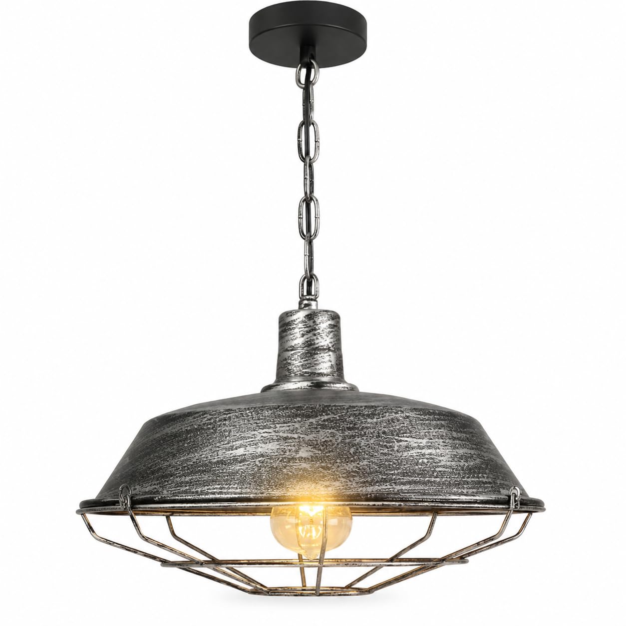 ESIYUVO Industrial Metal Pendant Light, Distressed Dome Shade Hanging Lamp with Geometric Cage, Adjustable Chain and Round Canopy for Dining Room, Kitchen Island, Living Room, Hallway and Entryway