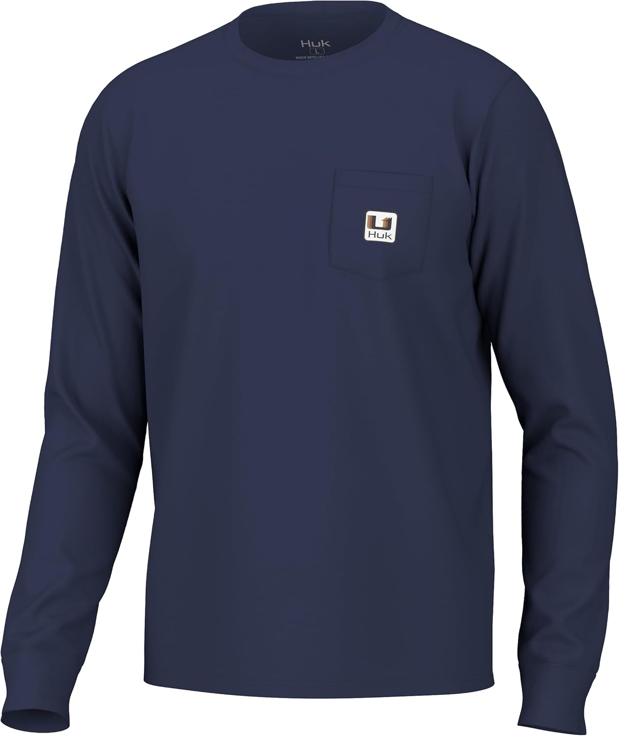 HUK Men's Long Sleeve U Patch Pocket Tee, Fishing T-Shirt for Men