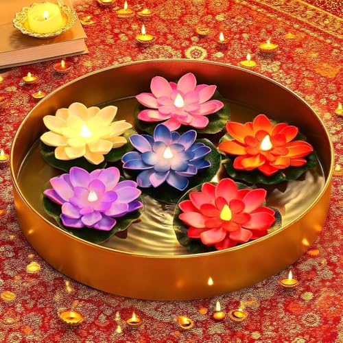 Image of coku 24 Pcs Floating Lotus LED Candles, Water Sensor Diya, 4 inch Multicolor Flower Lights, Water Activated Tea Lights for Diwali, Navratri, Durga Puja, Wedding, Pool, Urli Bowl, & Home Decor (Pack of 24)