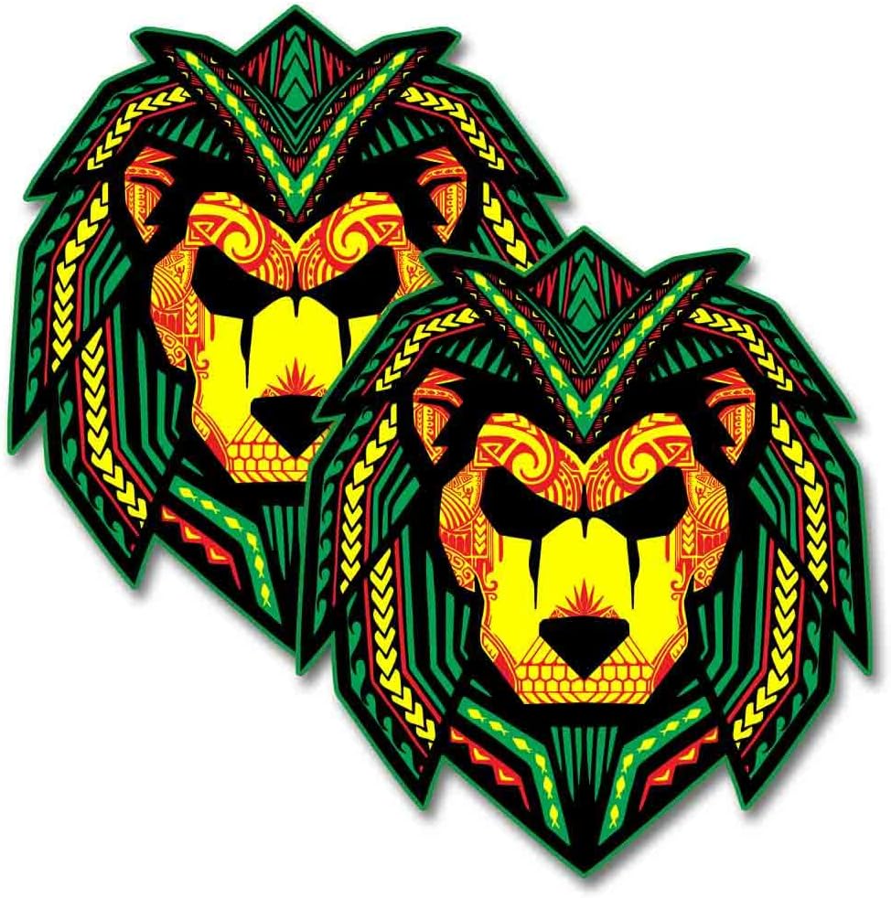"Lion's Pride" Polynesian Warrior Sticker Rasta Green Red Yellow (5.5-by-6-inch)