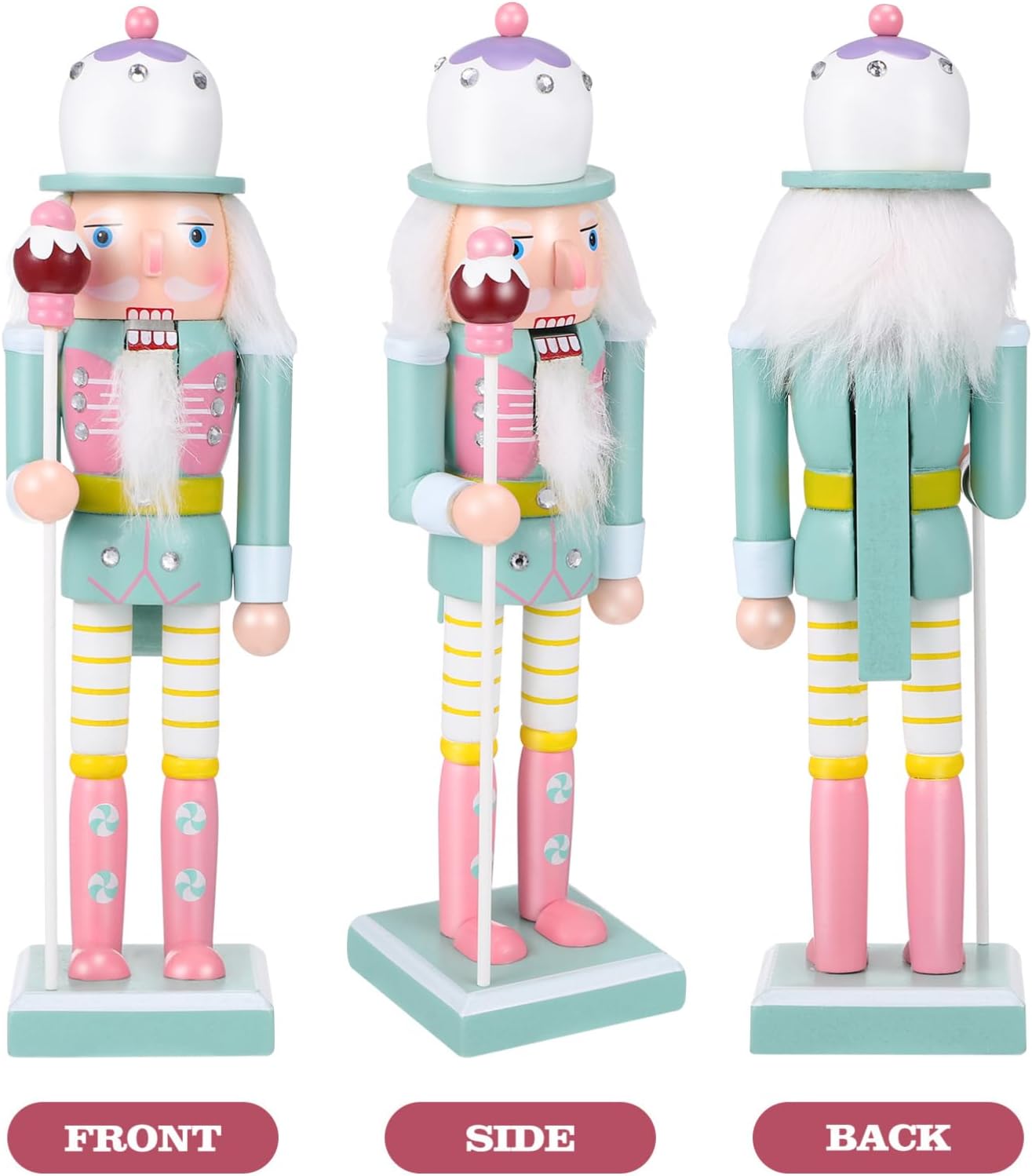 SEWACC Christmas Nutcracker Figure Ornament, 10 Inch Wooden Pastel Candy Nutcracker Soldier Christmas Decor for Holiday Tabletop Display Collectible Decoration