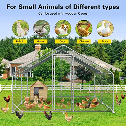 Unovivy Large Metal Chicken Coop Run, Walk-In Poultry Cage Heavy Duty Chicken Runs, Chicken Pen With Waterproof Cover, Ducks Rabbits Habitat Spire Shaped Outdoor Farm Use (60.14 Square Feet) #TOP5