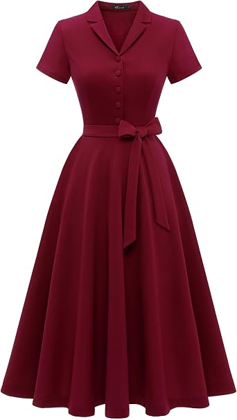 Wedtrend Womens Vintage Tea Dress, Short Sleeve Cocktail Party Dress Work Church Casual Dress