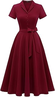 Women's Vintage Tea Dress, Short Sleeve Cocktail Party Dress Work Church...