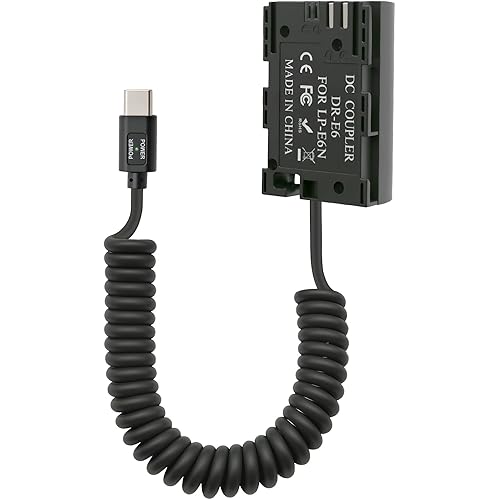 USB-C Type-C PD to LP-E6 Dummy Battery Coiled Power Cable Compatible with Canon EOS R/R5/R6, 90D, 80D, 70D, 60D/60Da, 5D Mark II/III/IV, 5DS/5DS R, 6D/6D II, 7D/7D II, 39”