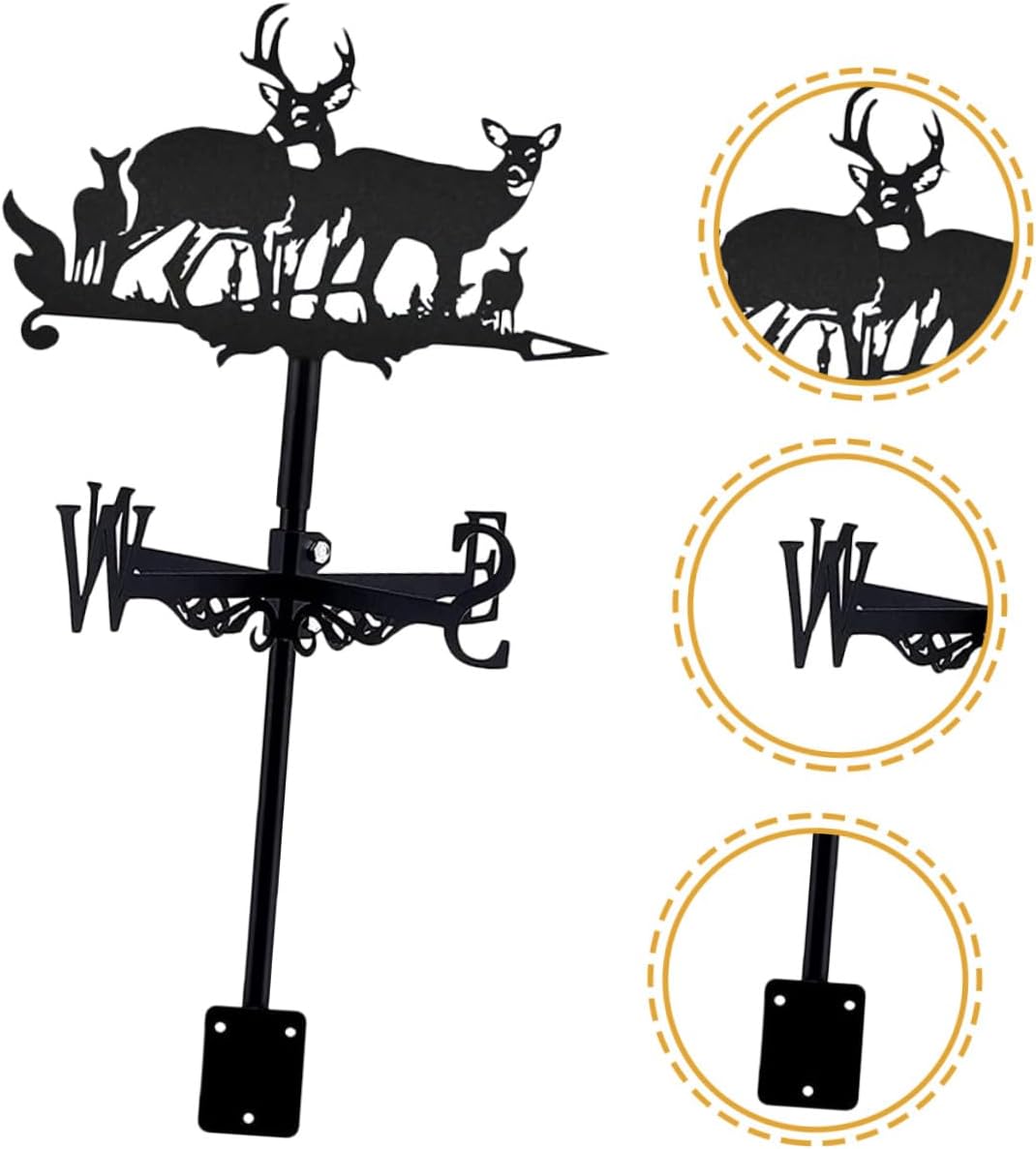 Alasum Deer Group Metal Weathervane Set for Outdoor Garden Lawn, Iron Wind Direction Indicator with Stake for Yard and Roof Weather Measurement