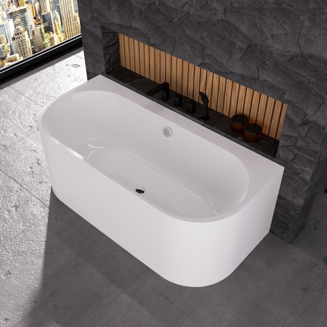 ECOLAM Vorwandbadewanne halb freistehende Badewanne Vigoo Wall I moderne Wandbadewanne Wanne Top QUALITÄT Acrylwanne I Wandmontage Komplett Set Click Clack (Ablauf chrom, 160 x 75 cm)