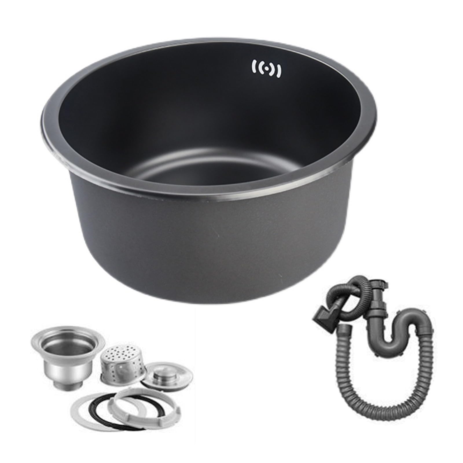 HYQOUKLR Stainless Steel Small Sink, Round Single-Bowl Stainless Steel Kitchen Sink 28-42cm(38cm)