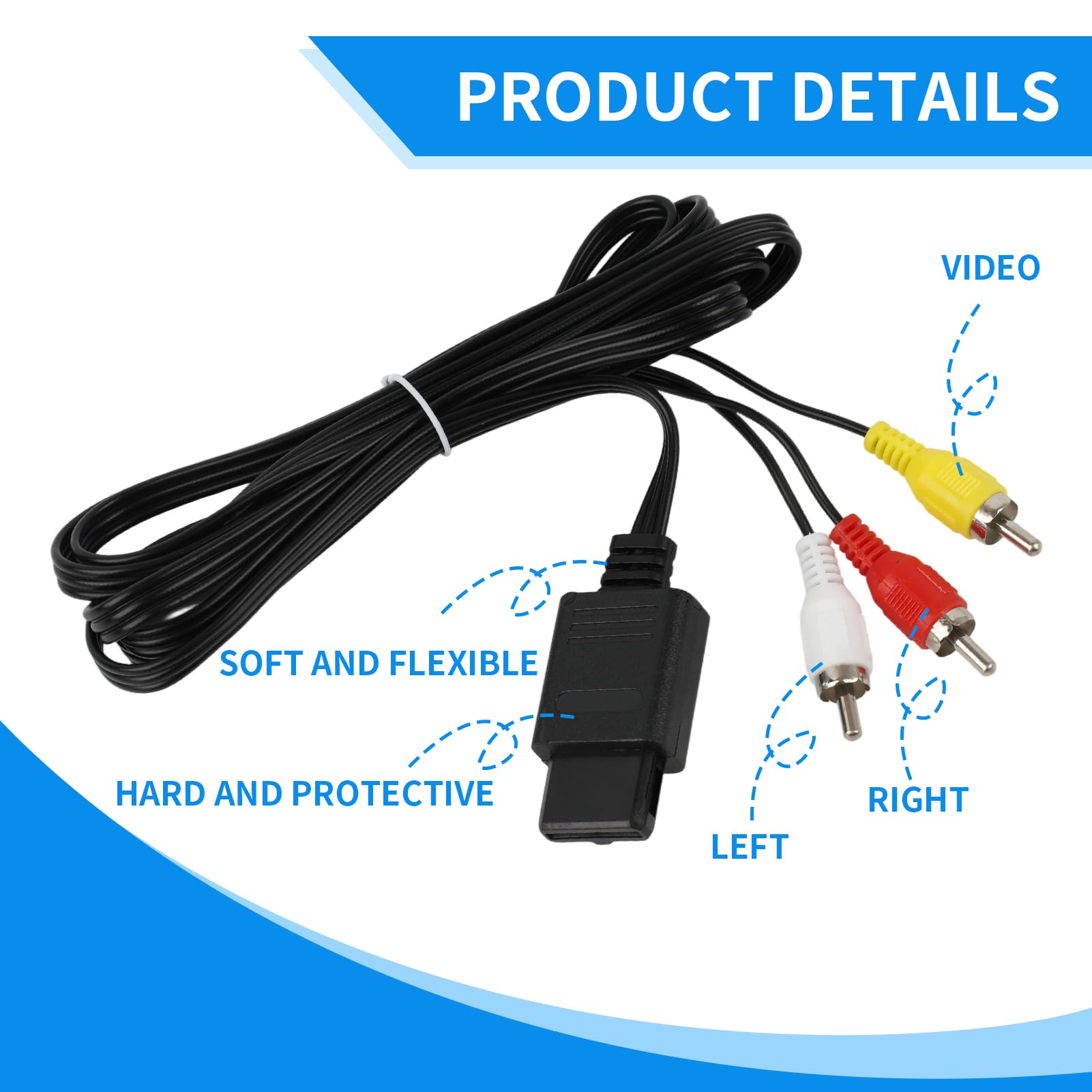 Cavo Audio Video RCA per GameCube, N64 e SNES - Cavo AV Stéréo di 1.75m (5.8ft) per Collegamento Facile a TV e Monitor - Audio e Video di Alta Qualità