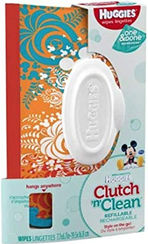 HUGGIES Natural Care Unscented Baby Wipes, Sensitive, Water-Based, 1 Clutch 'N' Clean Refillable Travel, 32 Count Total