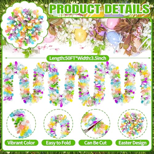 Image of 50FT Easter Tinsel Garland, Colorful Egg Tinsel Garland with Confetti, Twist Streamers for Tree Door Stairs Mantel Decoration, Hanging Oranment Party Supplies Outdoor Indoor Home Decor