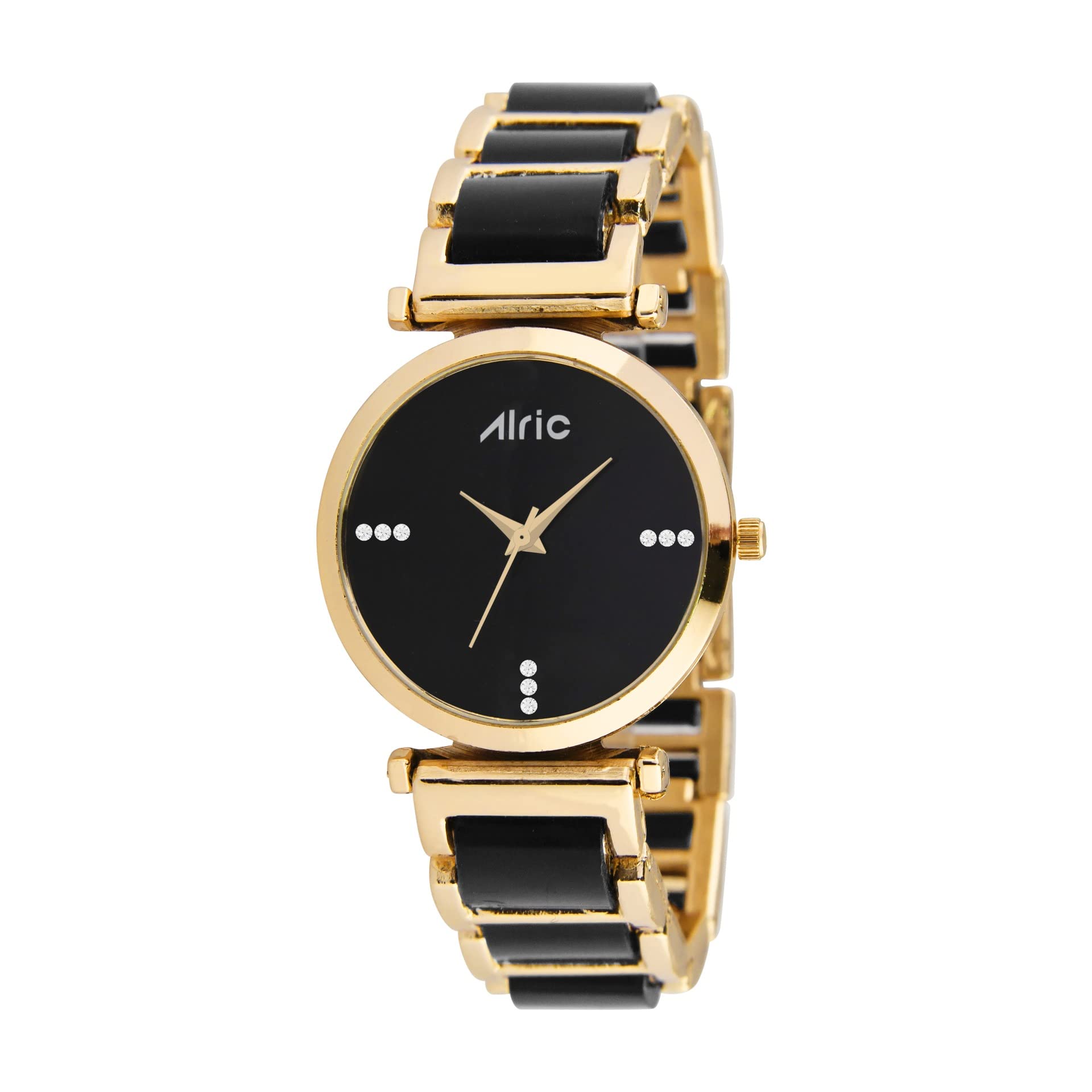Alric Brand CZ & Stone Studded Womens Watch with Metal Strap - Gold & Black Ellip Wristwatch for Girls and Women (B09W9KLSSH) Amazon Price History, Amazon Price Tracker