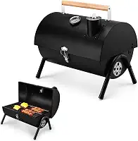Joyfair Churrasqueira portátil a carvão com termômetro, churrasqueira de mesa com chaminé para acampamento ao ar livre, quintal, festa, churrasco, aço extra grosso e resistente, design inovador e fácil montagem