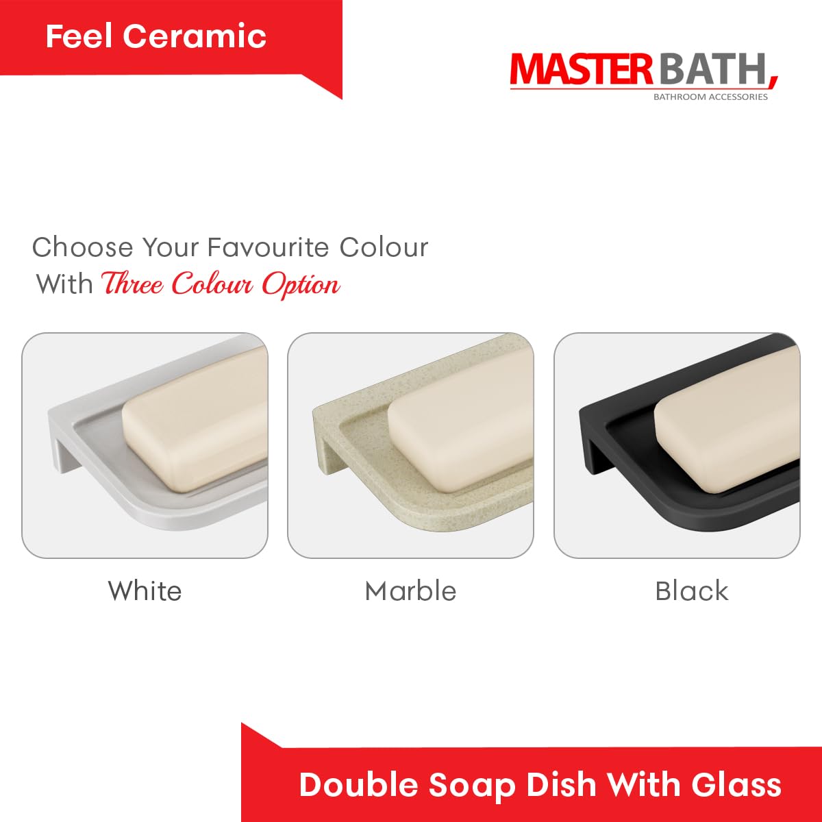 MASTER BATH QW119 UF Bathroom Accessories, Double Soap Holder with Center Round Glass for Bathroom, Soap Holder with Glass Ceramic Bathroom Accessories 2