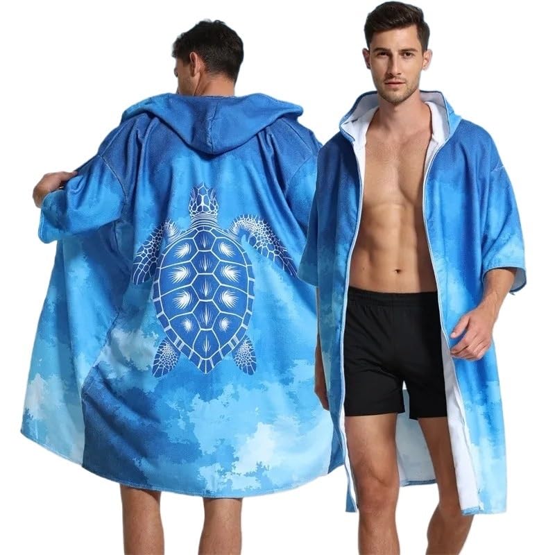 Accappatoio Poncho,Poncho Mare Accappatoio da Spiaggia Poncho da Surf for Adulti Uomo Asciugamano da Bagno con Cappuccio ad Asciugatura Rapida for Spiaggia all'aperto(D)