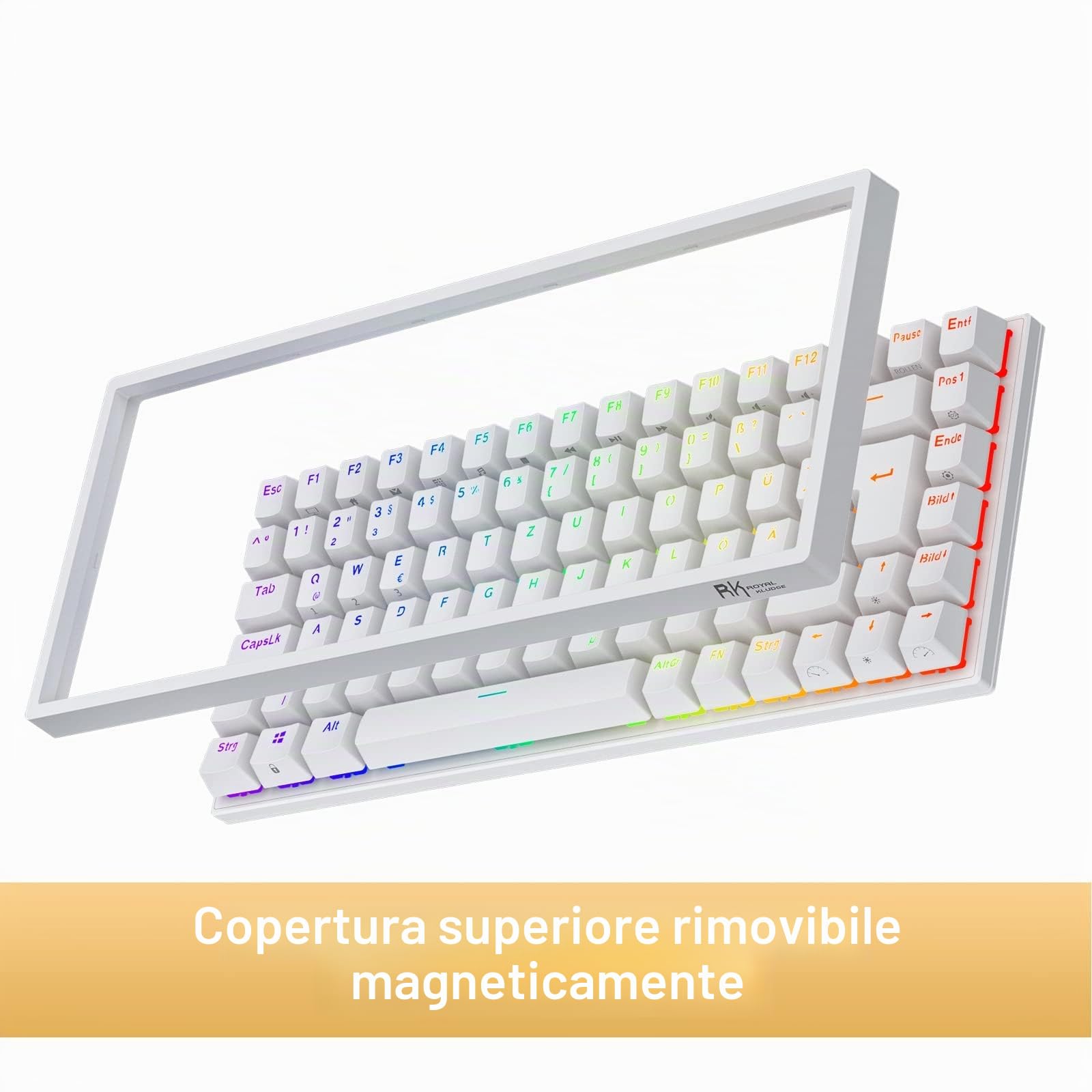 RK ROYAL KLUDGE RK84-DE - Tastiera da gioco 75%, 85 tasti TKL compatta, tastiera meccanica Bluetooth, interruttore rosso, retroilluminazione RGB, tastiera da gioco 2,4 GHz per Mac & Win, QWERTZ