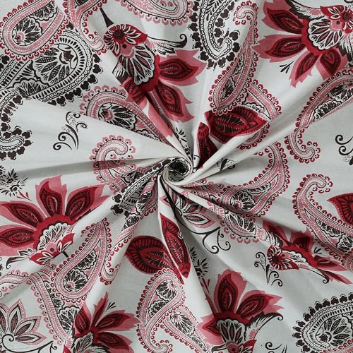 Image of 300 TC 100% Cotton Bedsheet for Double Bed King Size with 2 Pillow Covers | Breathable & Super Soft Rajasthani Sanganeri Jaipuri Printed Bed Sheet - 90 * 108 Inches (Paisley Pink)