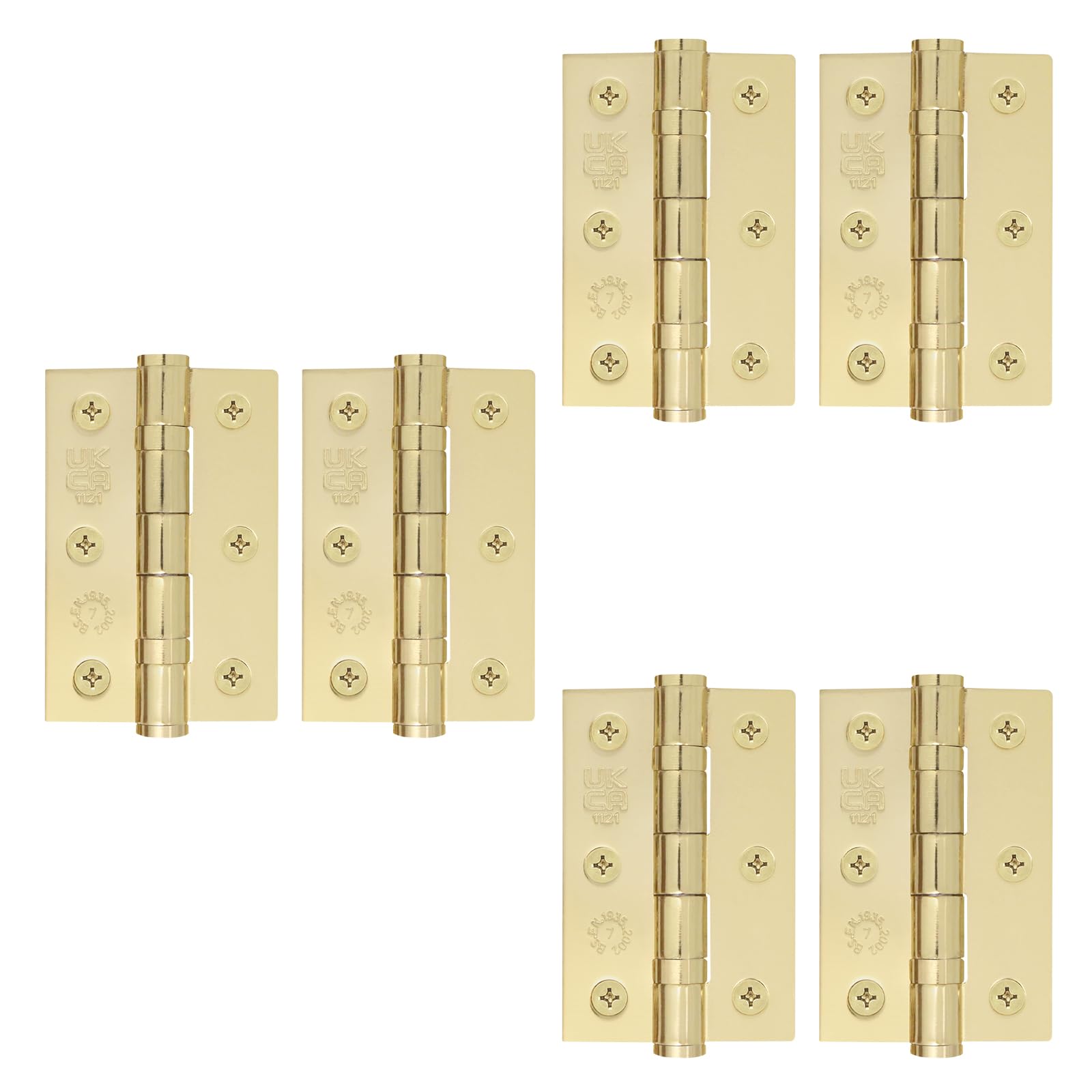 Eai Polished Brass Brass Door Hinges | 3 Inch / 76Mm Internal Fire Door Hinges | 3 Pairs