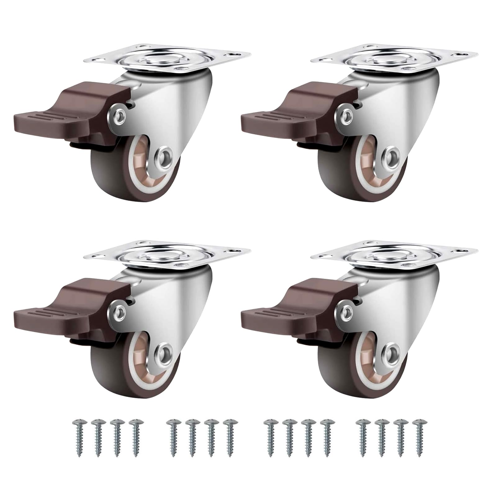 Heavy Duty Castor Wheels, Set of 4 1" Rubber Castors with Brakes & Fixings,Silent Swivel Trolleys Casters with Load Capacity 100 Lbs for Furniture, Cabinets & Baby Bed
