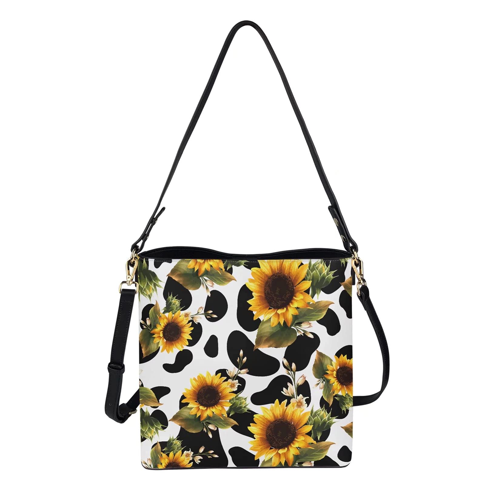 chaqlin Torby crossbody torba wiaderkowa damska damska torebka na ramię skóra PU podróżne zakupy praca torby kurierskie, Słonecznik z krową, Rozmiar Uniwersalny