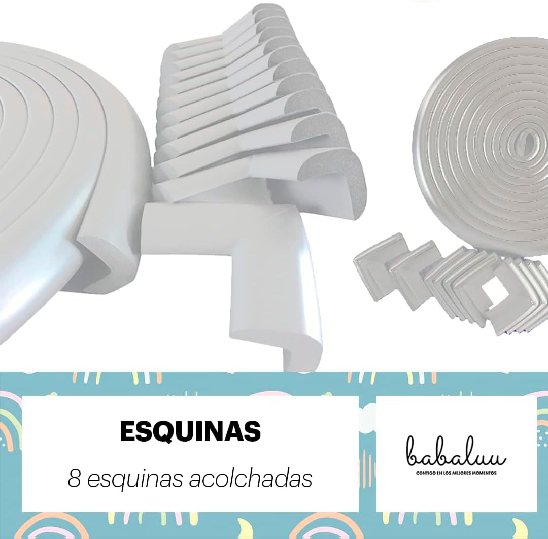 Kit Seguridad Bebes Niños - 6 Metros Cinta Acolchada - 8 Protectores Esquinas Espuma - 5 Topes Puerta - 5 Cierres Seguridad Armarios – 5 Cierres Seguridad Cajones. Blanco Marfil (Blanco)