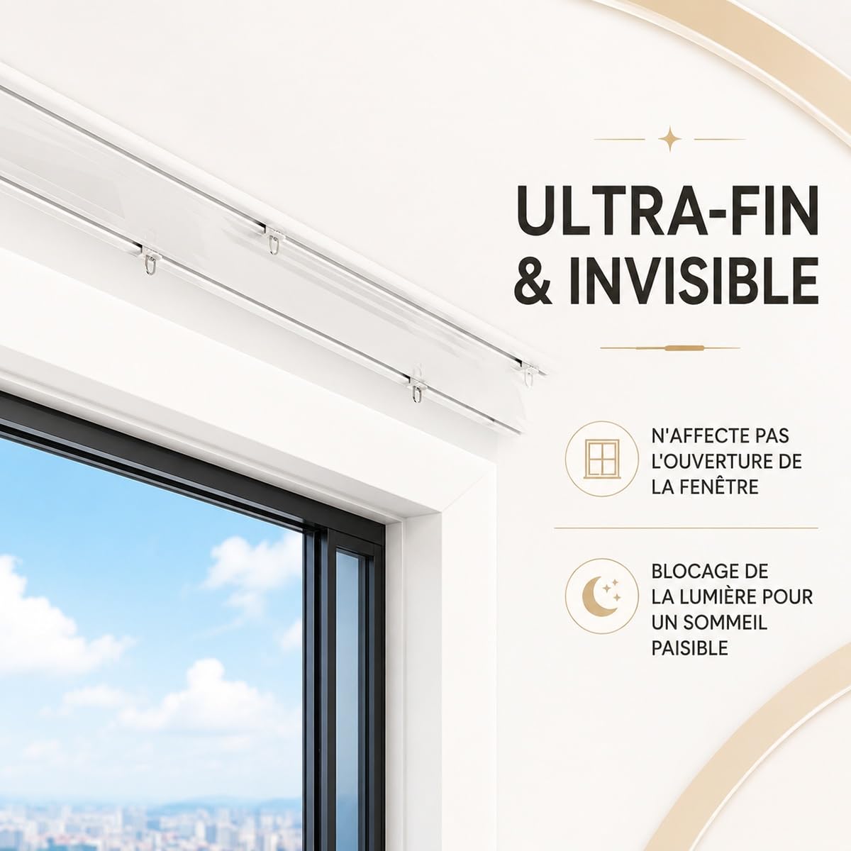 Tringle Rideau Extra-Plat Plafond, Rail de Rideau Double 2 Voies en Aluminium Robuste, Système Coulissant Silencieux, Salon, Séparateur de Pièce, 150-500cm, Finition Blanc