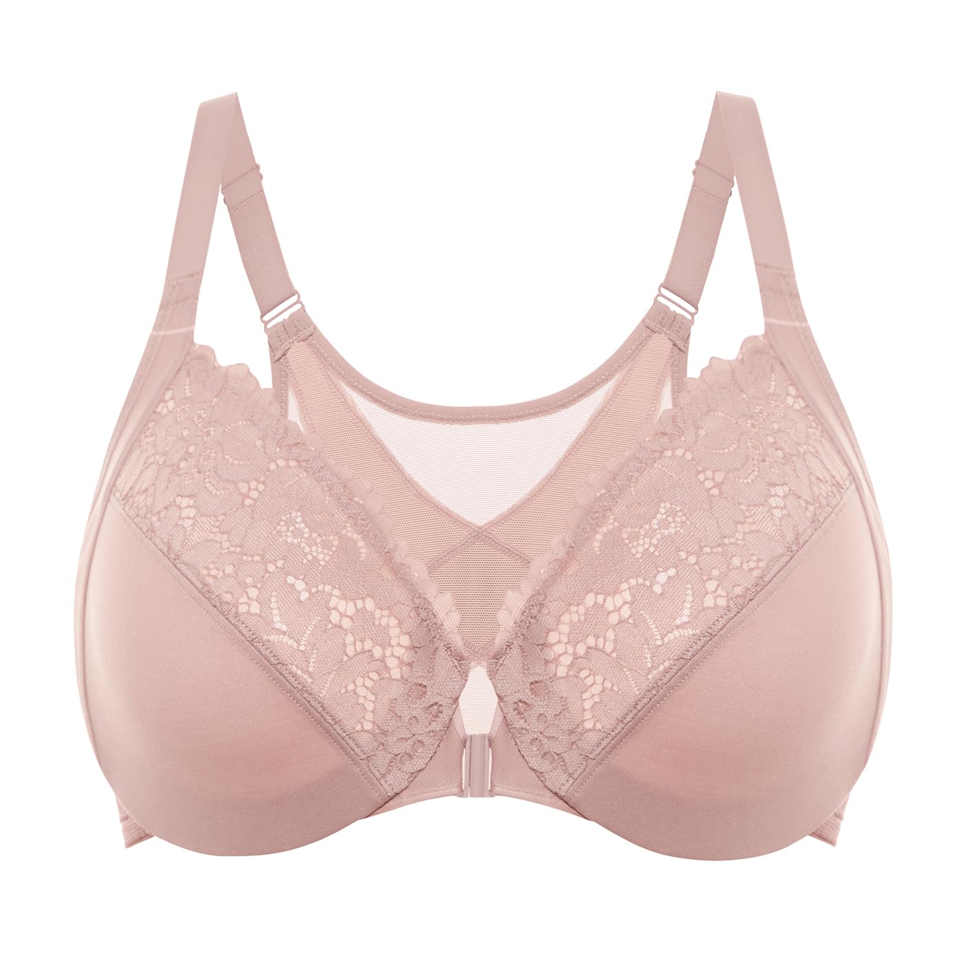 DELIMIRA Damen BH mit Bügel Vorderverschluss Ungepolstert Minimizer Große Brüste Spitzen Haltungskorrektur Große Größen
