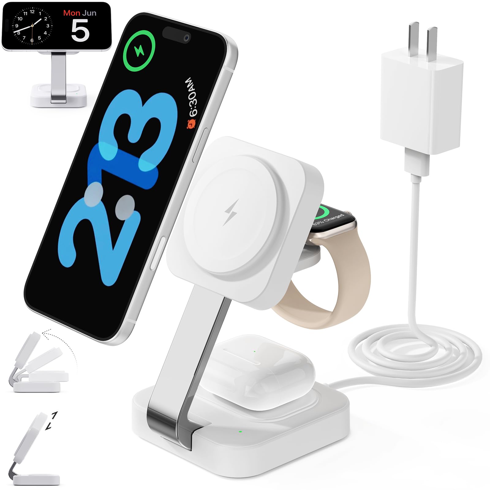 2026 Traveling Wireless Mag-Safe Fast Charging Station Magnetic 3 in 1 Charger with iPhone 17 16 15 14