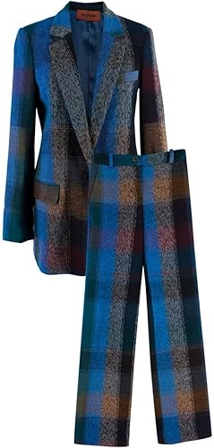 Missoni Traje de Lana a Cuadros Azul Cierre de Botones Sencillo de Segunda Mano